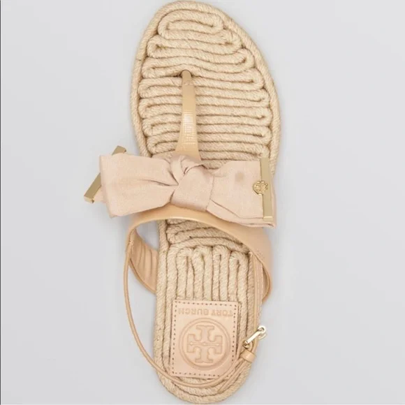 Tory Burch Penny Flat Bow Espadrille Thong Sandal - Picture 4 of 10